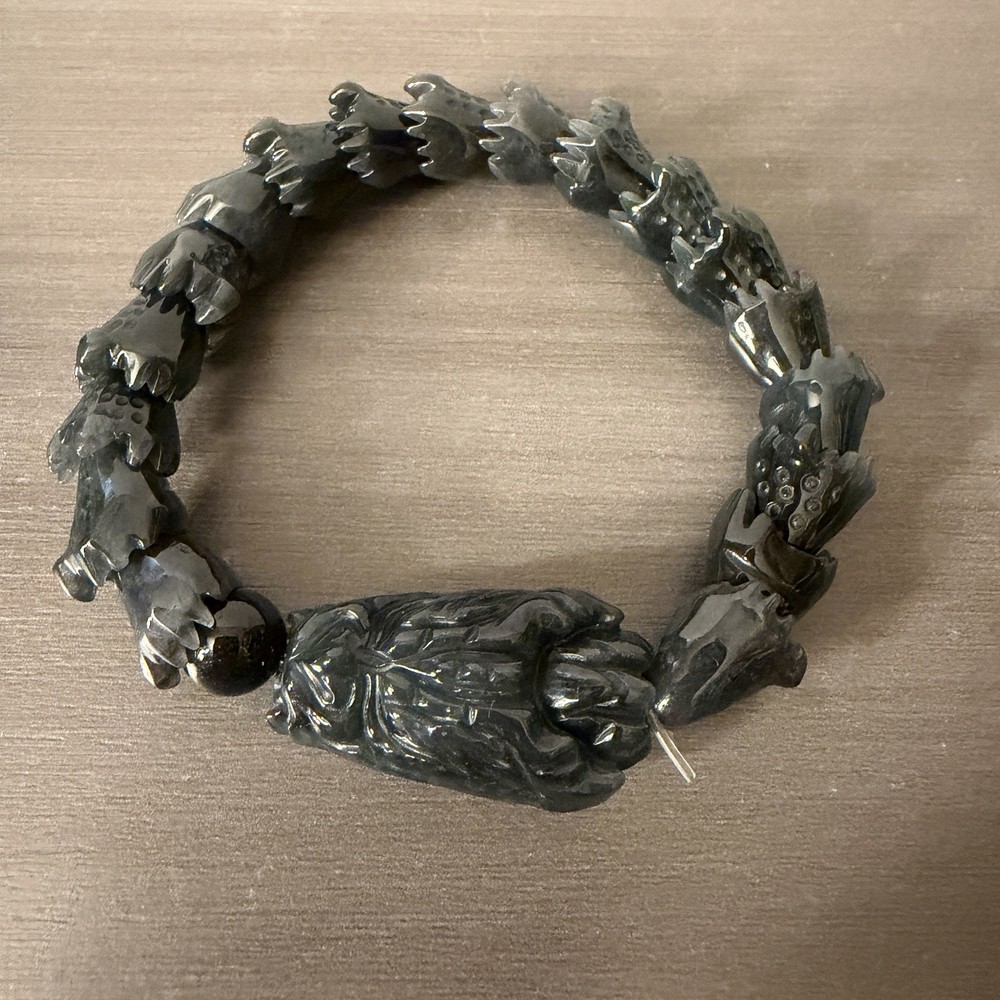Wuji Jade Dragon Carved Beads Beaded Stretchy Bracelet Men Women
