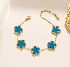 18K Gold Plated Blue Double Side 5 Leaf Clover Bracelet Other Colors Available