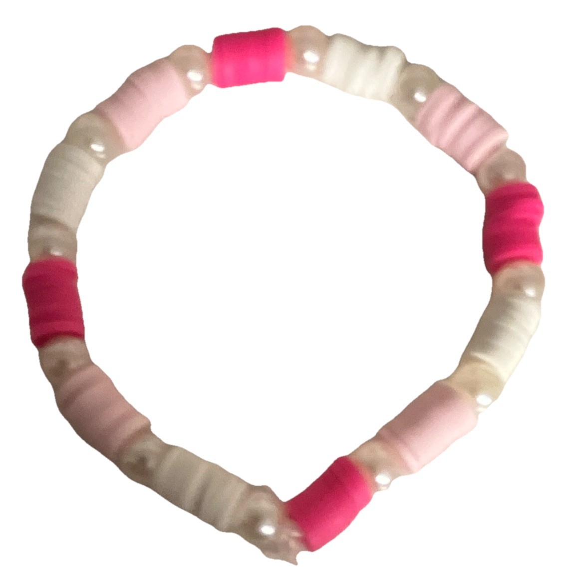 Plastic Round Beaded Stretch Bracelet Pink & White No Stone No Clasp gallery