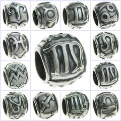 925 Sterling Silver Horoscope Zodiac Birth Sign Bead for European Charm Bracelet