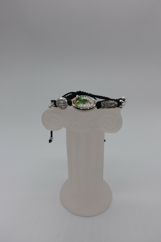 St Jude bracelet fashion black cord rhodium plated medals macrame gallery