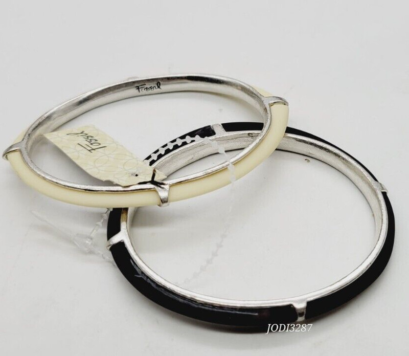 Fossil Brand Bangle Bracelet Lot 2pc Set Brown Cream One Size OSFM gallery