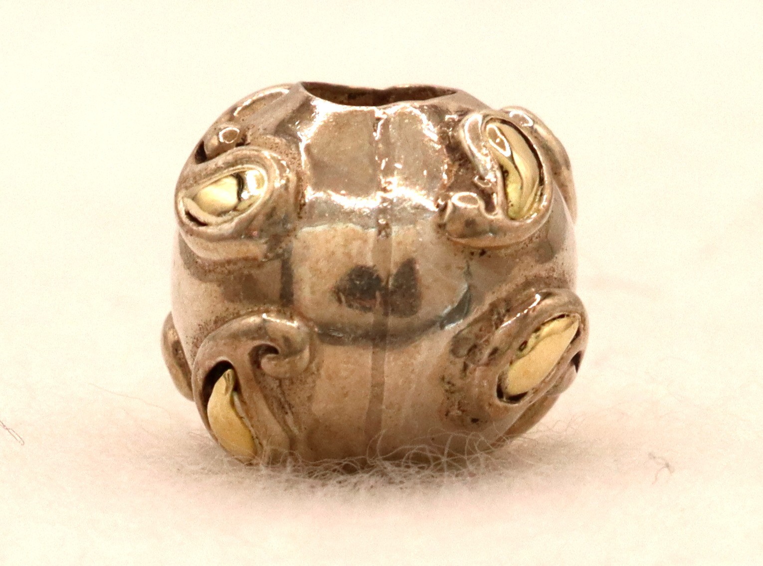 Vintage Sterling Silver Raised Gold Scroll Slider Charm Bead BEAD ONLY Pre-owned gallery