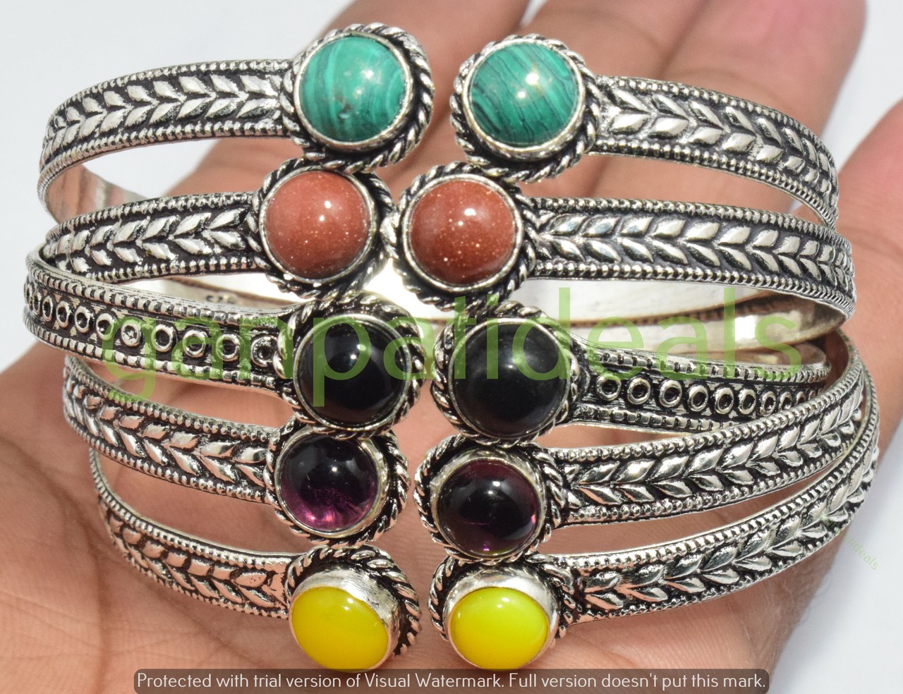 Sunstone & More Gemstone Bangle 1pcs Wholesale Lots 925 Silver Plated Jewelry gallery
