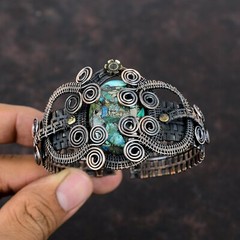 Azurite Malachite Copper Sister Gift Wire Wrapped Adjustable Cuff