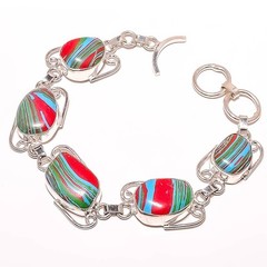 Rainbow Calsilica Gemstone 925 Silver Plated Jewelry Bracelet 7-7.99″ TB7511-257