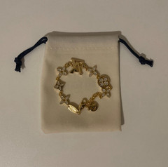 Louis Vuitton Gold Tone Crystal Flower Dangle Charm Cable Chain Bracelet