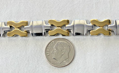 316L Stainless Steel Two Tone Hugs and Kisses Link Bracelet 10 mm x 8.25″” NOS