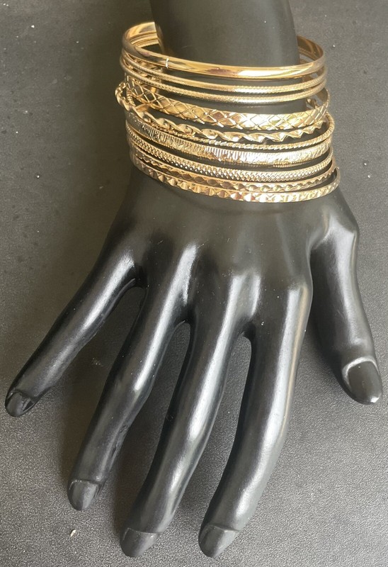 10 Bangle Golden Bracelets Stackable Adjustable Lot As Shown gallery