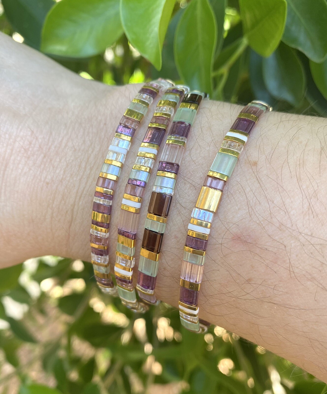 Miyuki Tila Mermaid gold silver bracelet boho Japanese glass tile stackable USA gallery