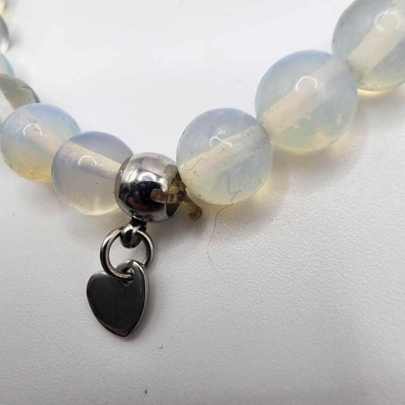 Clear White Stones Beads Stretch Bracelet Heart Charm Pendant Gift For Her Him gallery