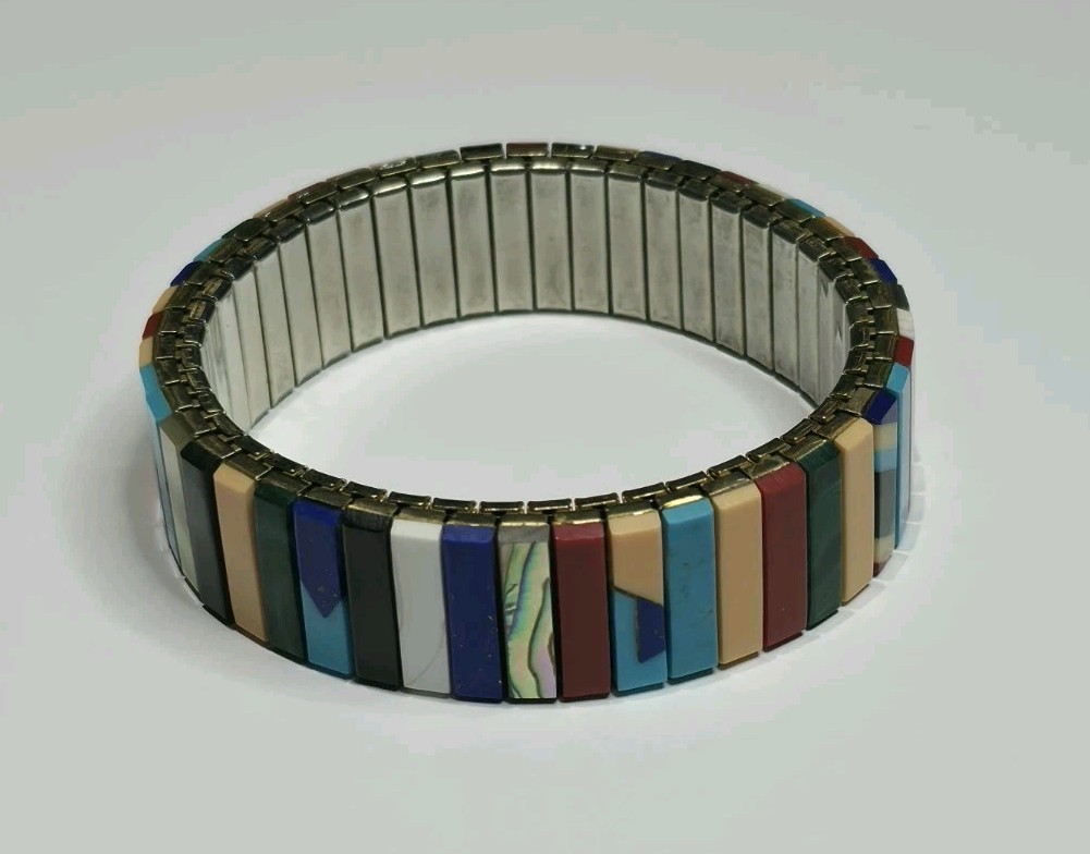 Flexon Stretch Bracelet Multicolor Mosaic Inlay Geometric Tile Expandable gallery