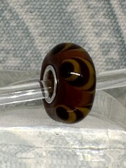 Authentic Trollbeads OOAK Dark Brown & Mustard Yellow Scallops on Brown UU, New