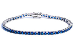 Men’s Women’s Bracelet Tennis Silver 925 Rhodium Zircons Blue Bright 0 1/8in
