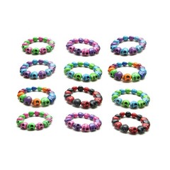 Halloween Bracelets with Colorful Skull Beads – 12 pcs