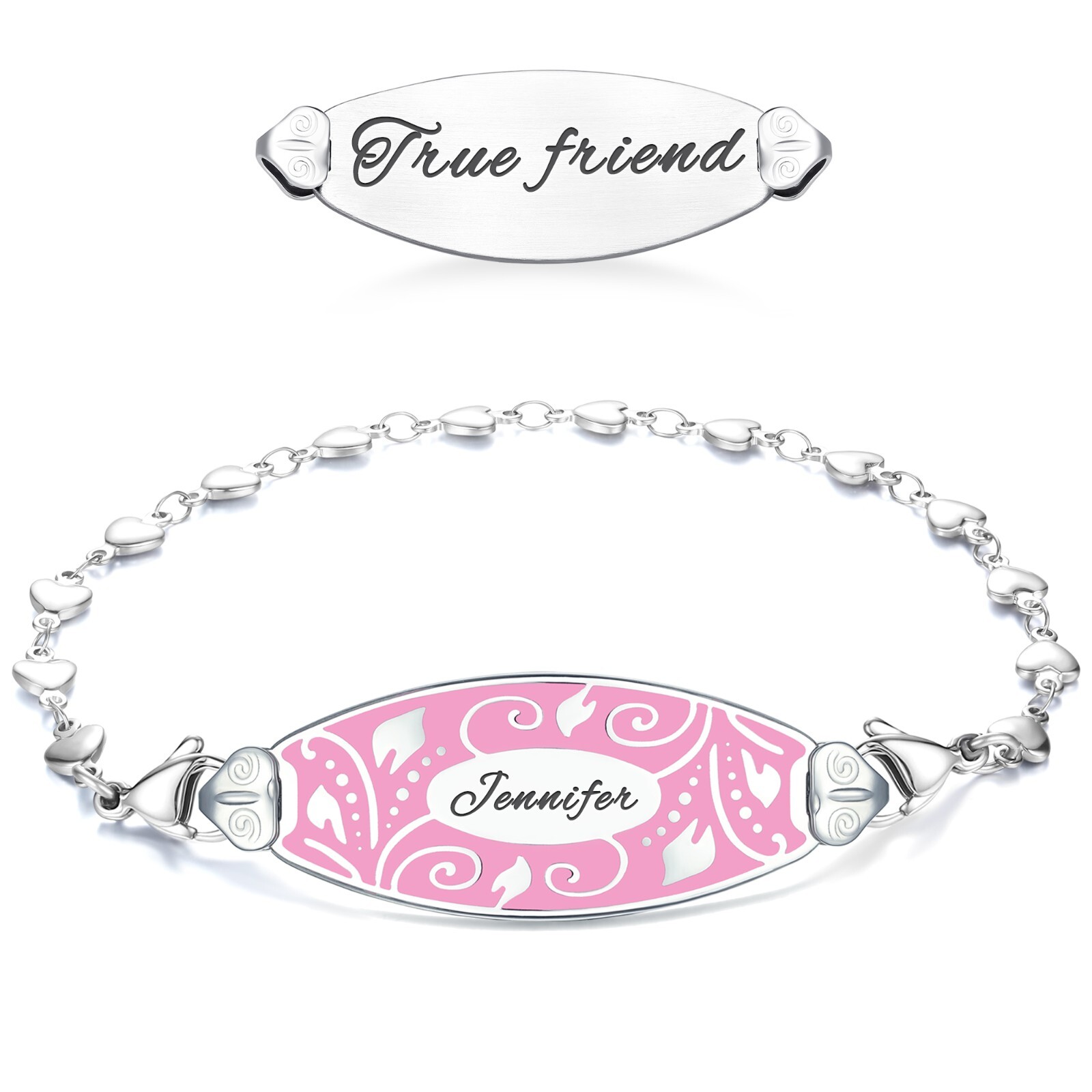 Divoti Lovely Filigree and Heart Link Personalized Bracelet - Pink gallery