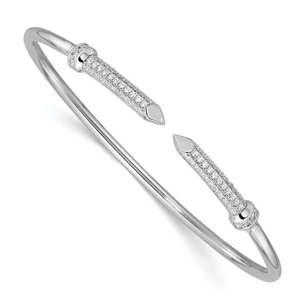 Sterling Silver Rhodium-plated Polished CZ Pointed Ends Flexible Cuff Bangle gallery