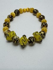 Animal Print Bracelet Cheetah Yellow Black Beaded Stretch Bracelet for Women