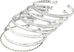 Women’S Open Bangles Multi Layer Stackable Cuff Bracelet Set Bohemian Silver Cos