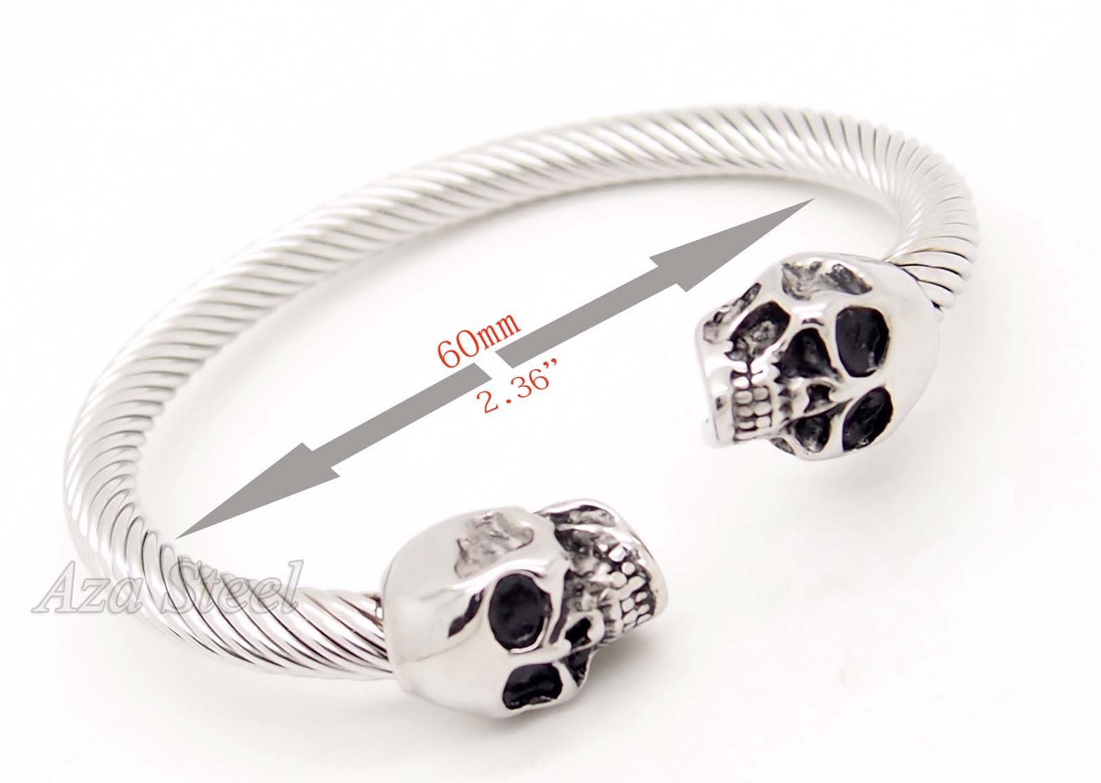 Unisex Skull 316L Stainless Steel Cable Cuff Biker Bracelet gallery