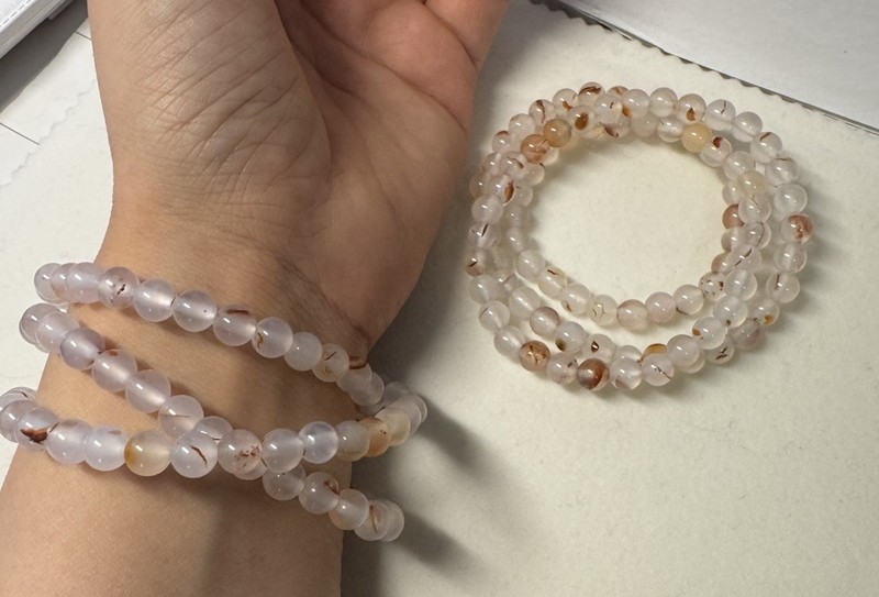 natural Nanhong Agate bracelet white pink 6mm 21'' long necklace new free ship gallery