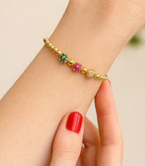 Copper 18K Gold Plated Inlay Round Artificial Gemstones Zircon Bangle