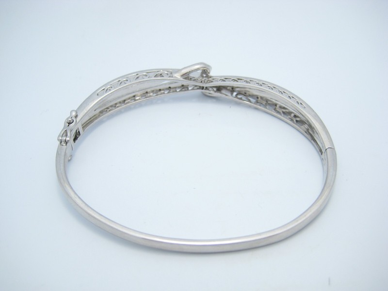 SUN Sterling Silver 11mm Hinged Clear CZ Wave Cuff Bracelet gallery