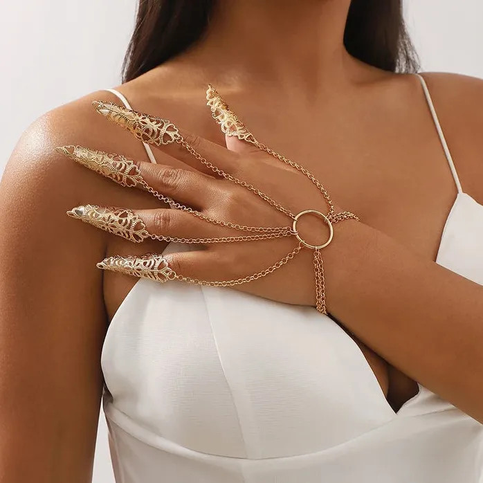 Punk Gothic Cone Tassel Nail Hand Chain Bracelet for Women Trendy Jewelry gallery