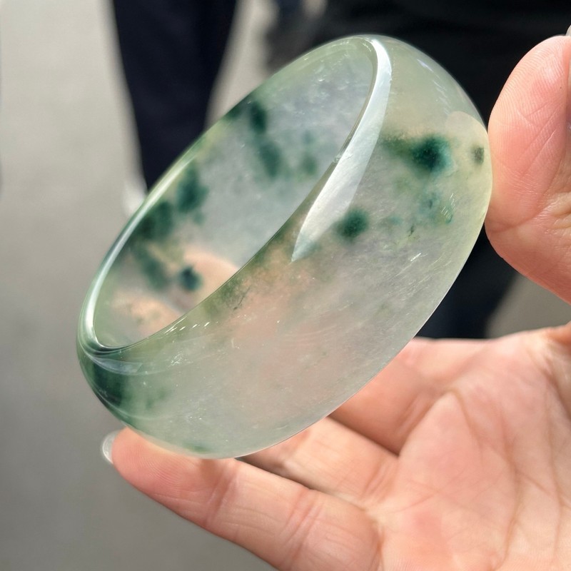 63MM Real Natural Myanmar high Ice Green Jade jadeite tyre bracelets bangle gallery