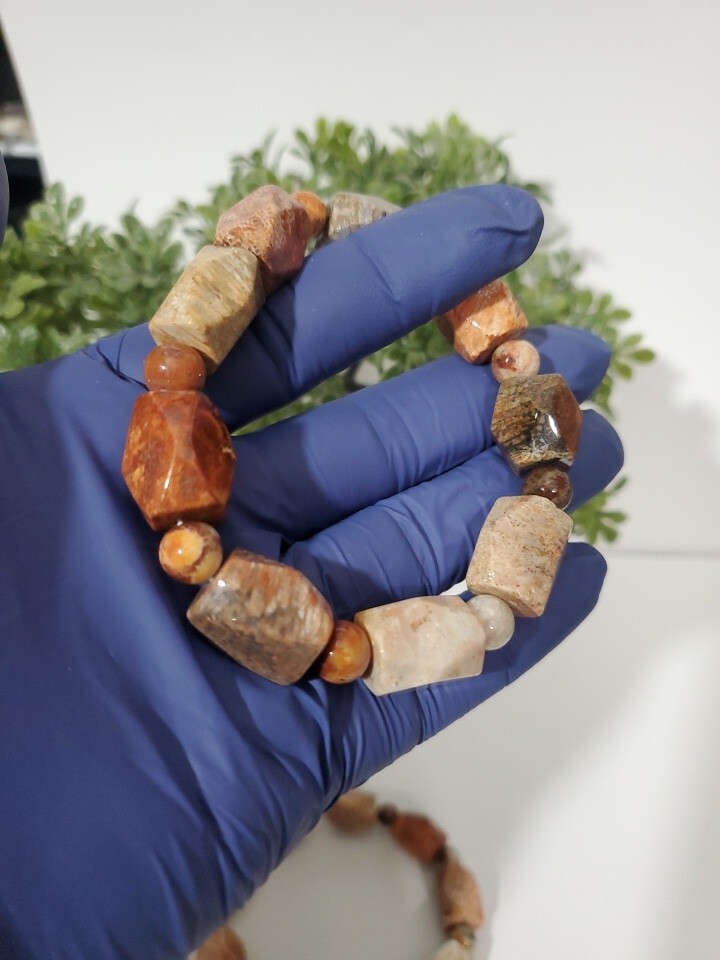 Natural Fossil Coral Bead Crystal Healing Stretch Bracelet 1pc gallery