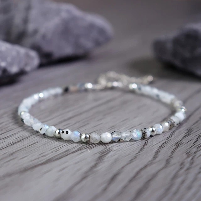 Natural Rainbow Moonstone Stone Dainty Bracelet Crystal Gift Woman Healing gallery