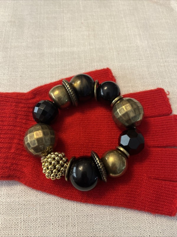 Brown Silver Gold Copper Beaded Stretch Bracelet gallery