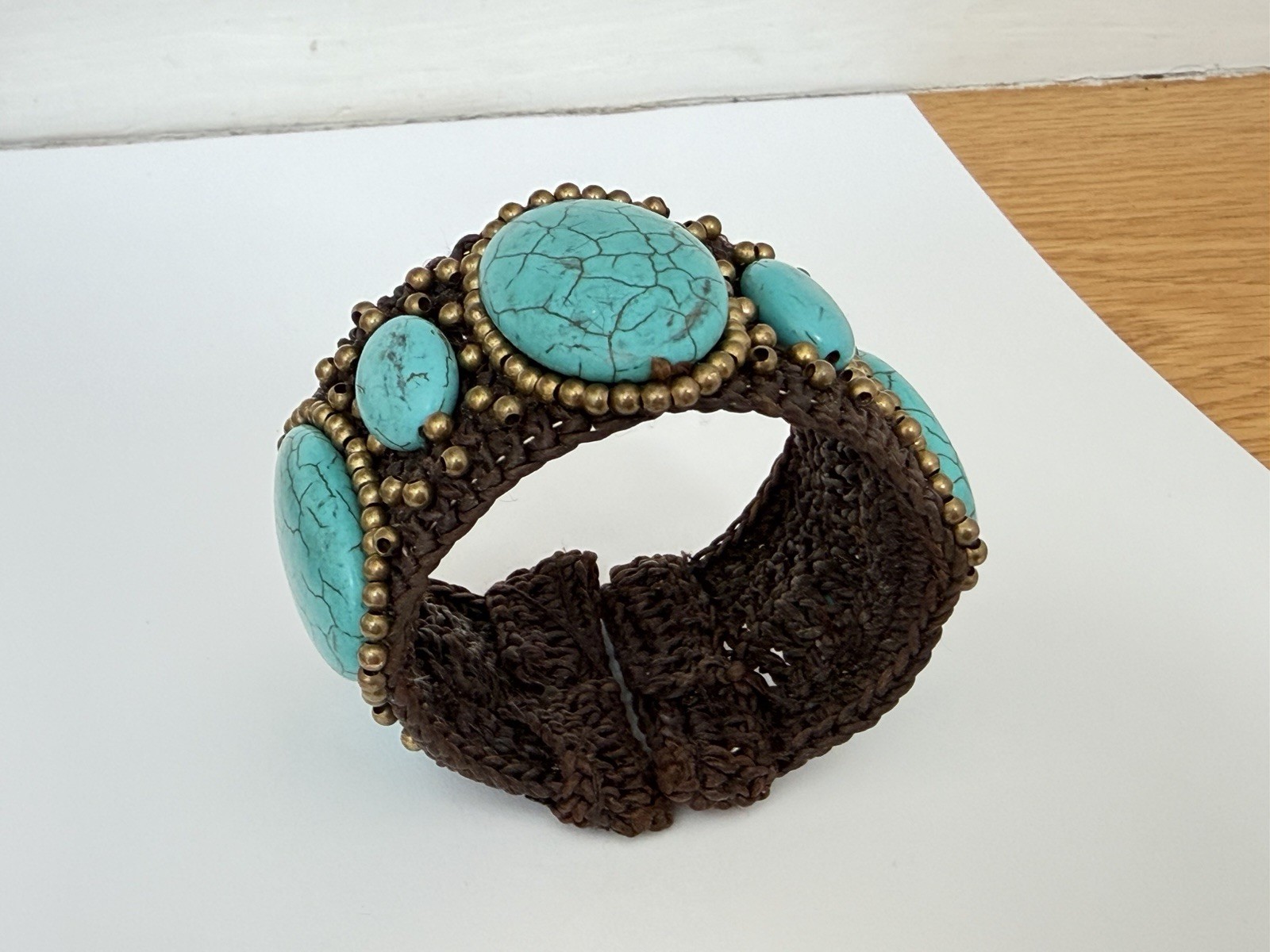 Beautiful Native American Woven Turquoise Bracelet B6 gallery