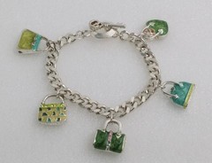 Unsigned Designer Silver Tone Enamel Handbag Charm Bracelet
