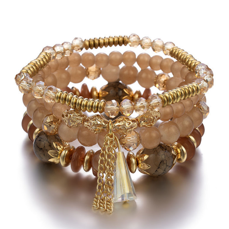 Stack Layering Beads Wrap Bracelet W/ Charms Bohemian Stretch Multi-Color Unisex gallery