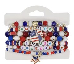 USA 250th Liberty Patriotic Flag Bead Bracelets 7 Stack Red White Blue NEW