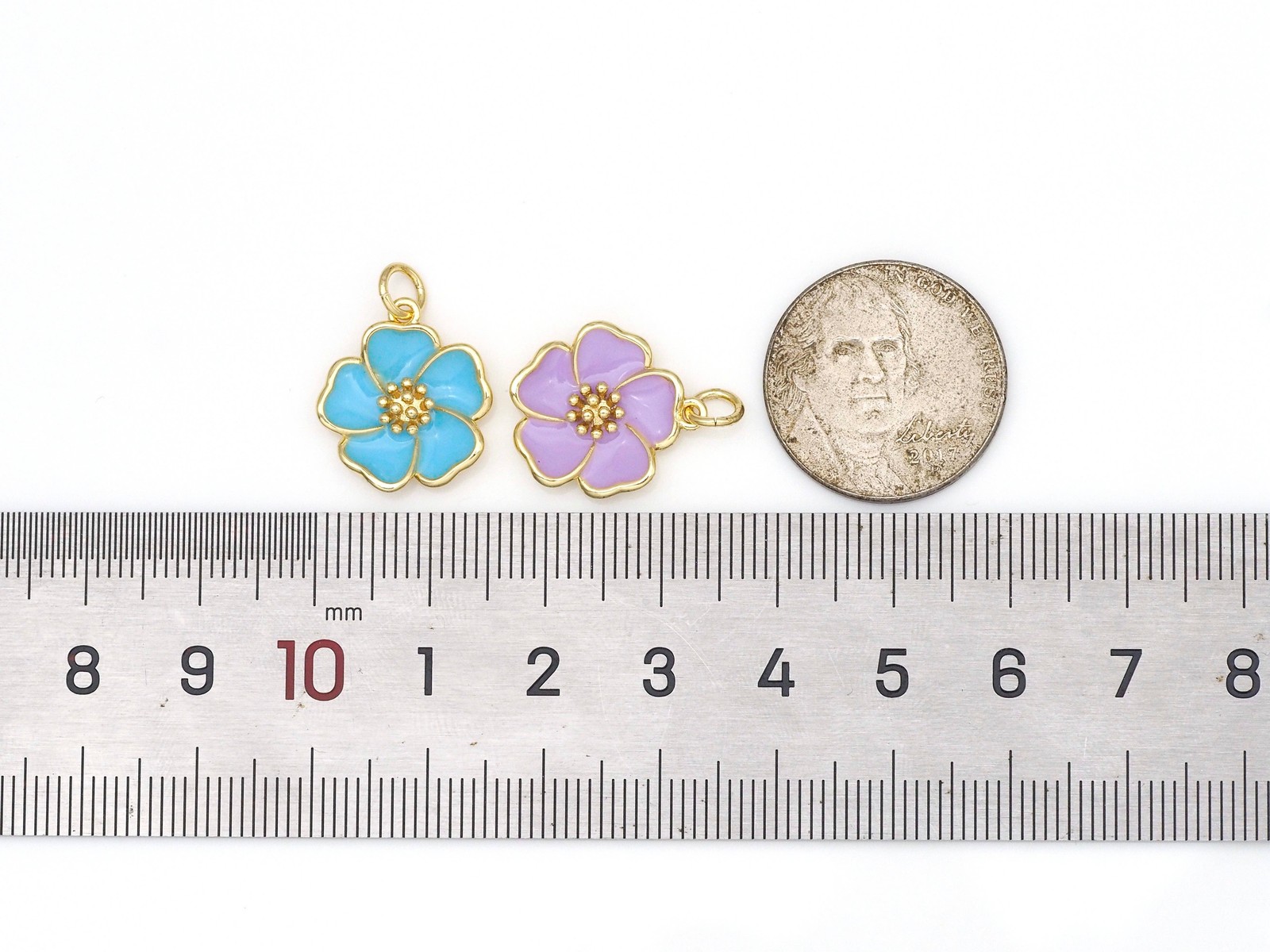 Colorful Enamel Flower Gold Pendant,18K Gold Filled Flower Charm, Necklace gallery