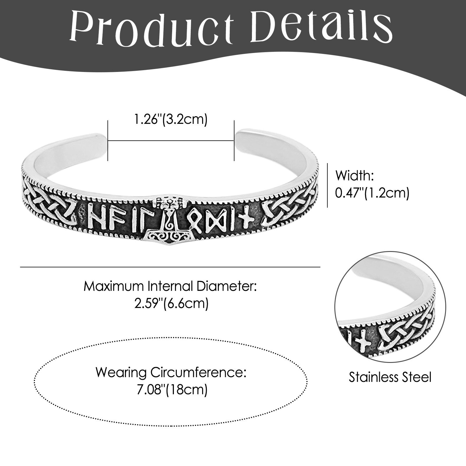 Men's Vintage Viking Rune Open Bracelet Stainless Steel Cuff Talisman Jewelry gallery