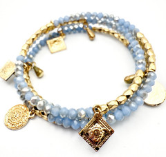 Shimmer Bead Mystical AB Crystal Periwinkle Blue Wrap Coil Bracelet Charm Boho