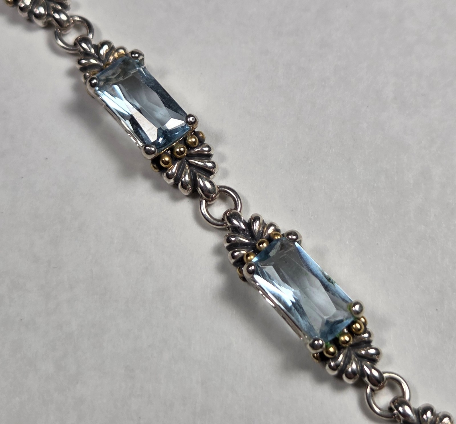 Sterling Silver Sky Blue Rectangular Stones w/ Brass Caviar Accents Toggle Clasp gallery