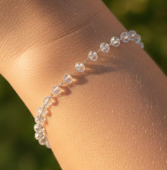 Champagne & Clear Crystal Beaded Bracelet Silver Tone Designer Chain Bracelet
