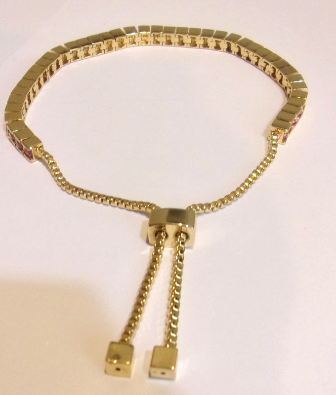 Pink Genuine Crystals, Gold Plated Metal. Slide Box Chain Closure Bracelet gallery
