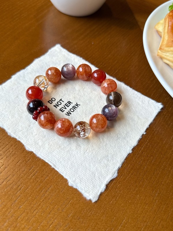 Natural Red Garden Gold Foil Koi Red Agate Tiger Eye Stretch Bracelet Women Gift gallery