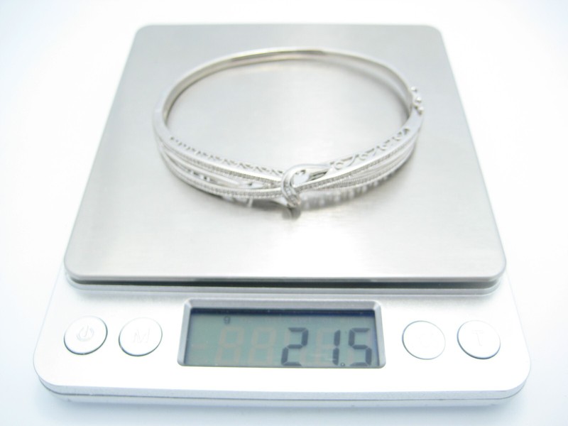SUN Sterling Silver 11mm Hinged Clear CZ Wave Cuff Bracelet gallery