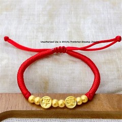 Real 999 24K Yellow Gold Women Gift 3D Safe Coin Beads Bracelet 0.6-0.7g Adjust
