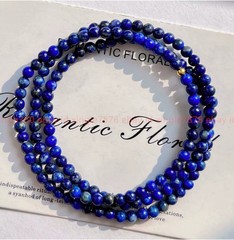 Natural 3 Circles 6mm Lapis Lazuli Round Gemstone Beads Bracelet 21in