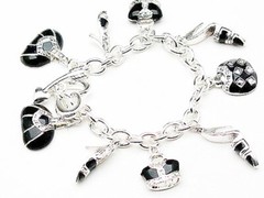 DESIGNER INSPIRED 7in TOGGLE BRACELET D/C HANDBAG SHOES 9 CHARM LINK SILVER TONE