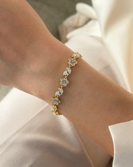 Gold Flower Bracelet, Dainty Crystal Floral Bracelet