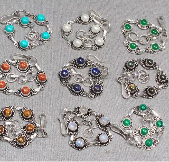 Moonstone & Mix Gemstone 925 Sterling Silver Plated 25 PCs Design Bracelets