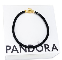 New 100% Authentic PANDORA 14k G Barrel Shimmering Black Cord Bracelet 564530C01
